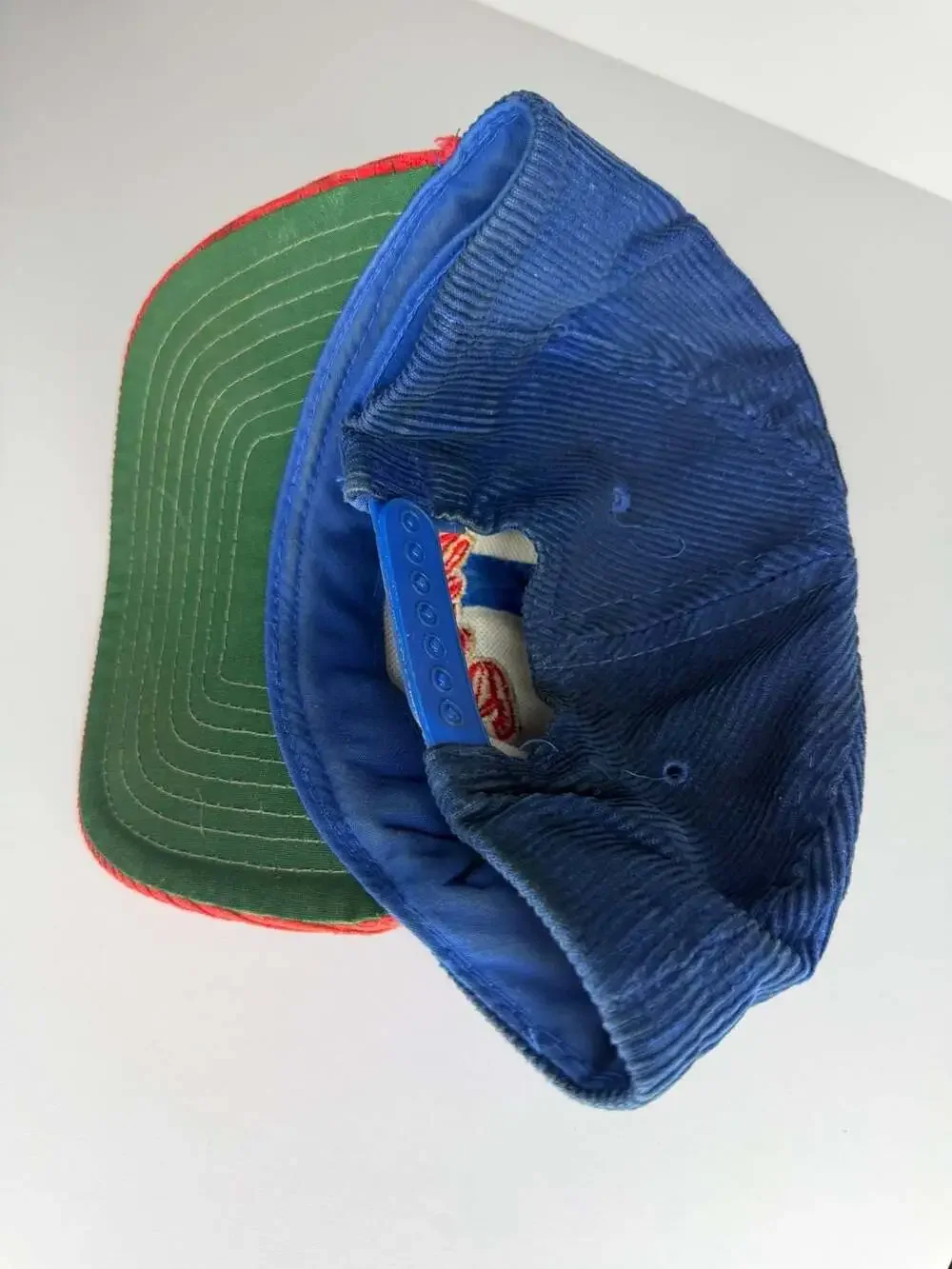 Vintage Pro Star New York Rangers Corduroy Snapback Hat Script NHL Blue Red